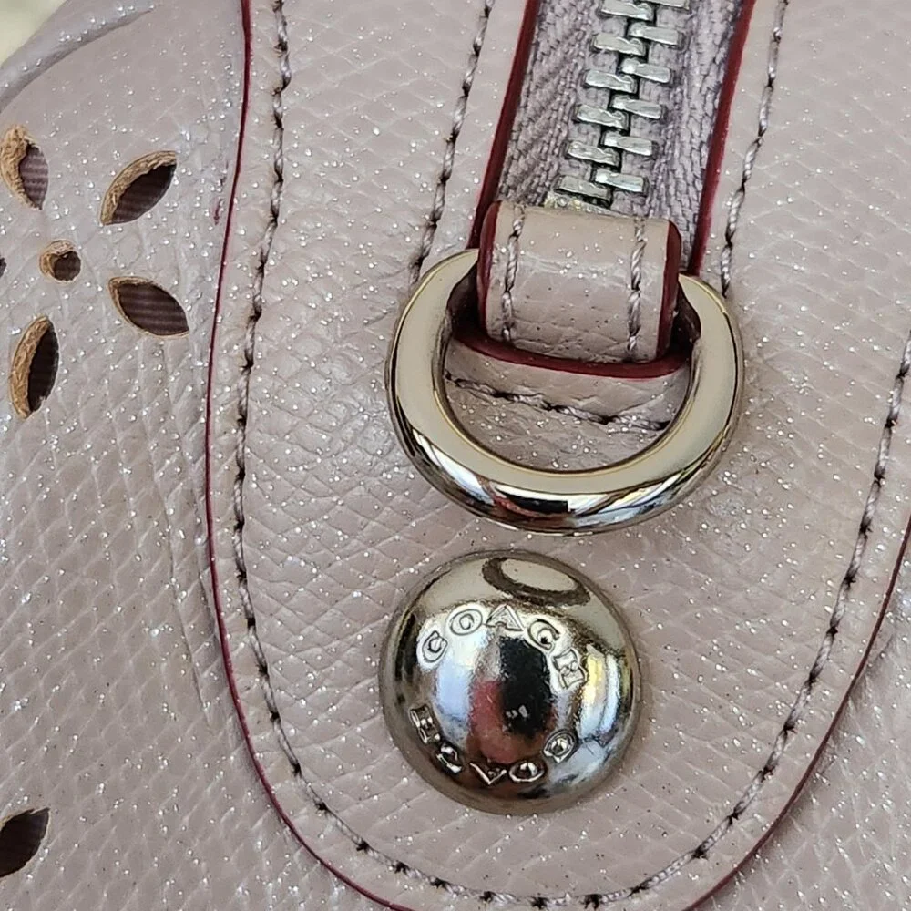 Nwt Coach Beige Shimmer Leather Laser Cut Bennett Shoulder Bag Purse